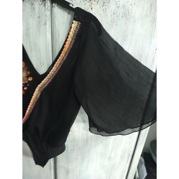 Zara Embroidered Embellished Medium Flared Sleeved V-neck Bodysuit Medium... - Picture 5 of 8